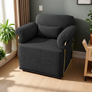 360-degree Swivel Square Fabric Accent Chair with Gold Metal Legs - 1 of 4