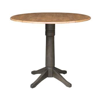 42" Alexandra Round Top Dual Drop Leaf Counter Height Pedestal Dining Table Hickory/Washed Coal - International Concepts