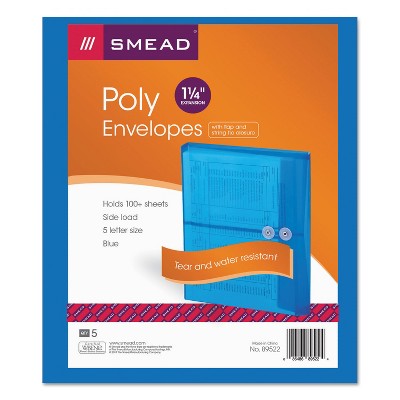Smead Poly String & Button Booklet Envelope 9 3/4 x 11 5/8 x 1 1/4 Blue 5/Pack 89522