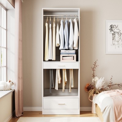 Aheaplus Closet System Organizer with Hanging Area, Freestanding Wooden Closet with Drawers