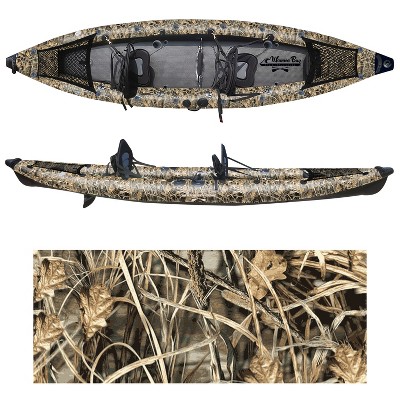 Waimea Bay GrassCamo 12.8' 2-Seater Rigid Inflatable Kayak - Durable Fishing Kayak With 900lb Capacity, PVC Double Drop Stitch, Fits In Backpack