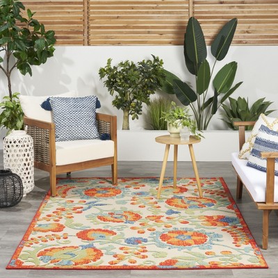 Aloha Red Multicolor Floral Synthetic Outdoor Rug 5'3" x 7'5"