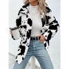 Coolmee Women's Long Sleeve Casual Zip Collar Cow Print Fleece Jacket Tops - 3 of 4