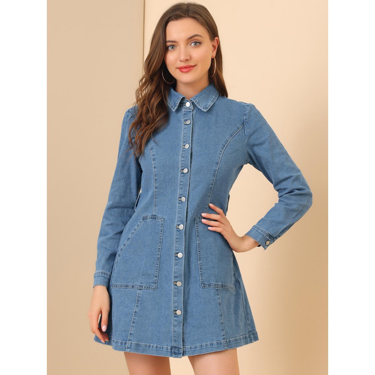Женские платья INSPIRE CHIC Women's Belted Turn Down Collar Button Down Denim Dress X-Large Light Blue — фото 2