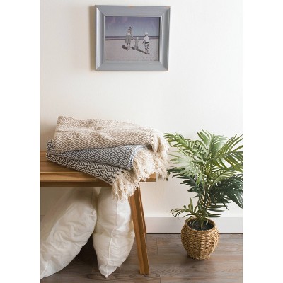 Cozy Cotton Sherpa Double Diamond 50"x60" Throw Blanket - Stone