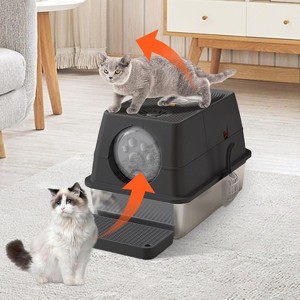 Stainless Steel Cat Litter Box with Lid & Scoop, Large Enclosed High Sided Litter Box, Carbon Filters, Odor Free, Easy Cleaning for Big Cats - 1 of 4