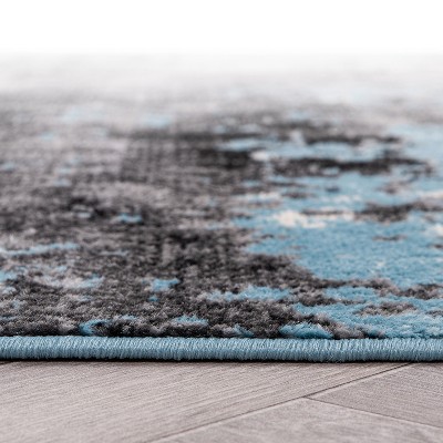 Blue and Gray Abstract 8' x 10' Synthetic Area Rug