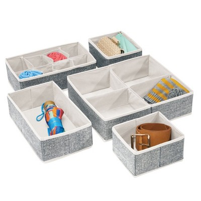 Image of mDesign Fabric Drawer/Closet Divided Organizer Bins, Set of 5, Black/Cream