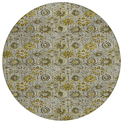 Pewter And Gold Floral Washable Indoor Outdoor Area Rug