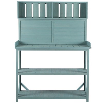 NicBex Outdoor Potting Bench Table with 4 Storage Shelves Farmhouse Solid Wood Garden Table with Side Hook