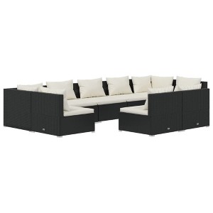 vidaXL Lounge Set with Powder-Coated Steel Frame and PE Rattan, Outdoor Patio Furniture with Cream Cushions - Versatile Modular Design, Black - 1 of 4