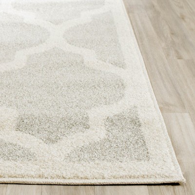 Reversible Light Grey & Beige Geometric 5' Square Synthetic Rug