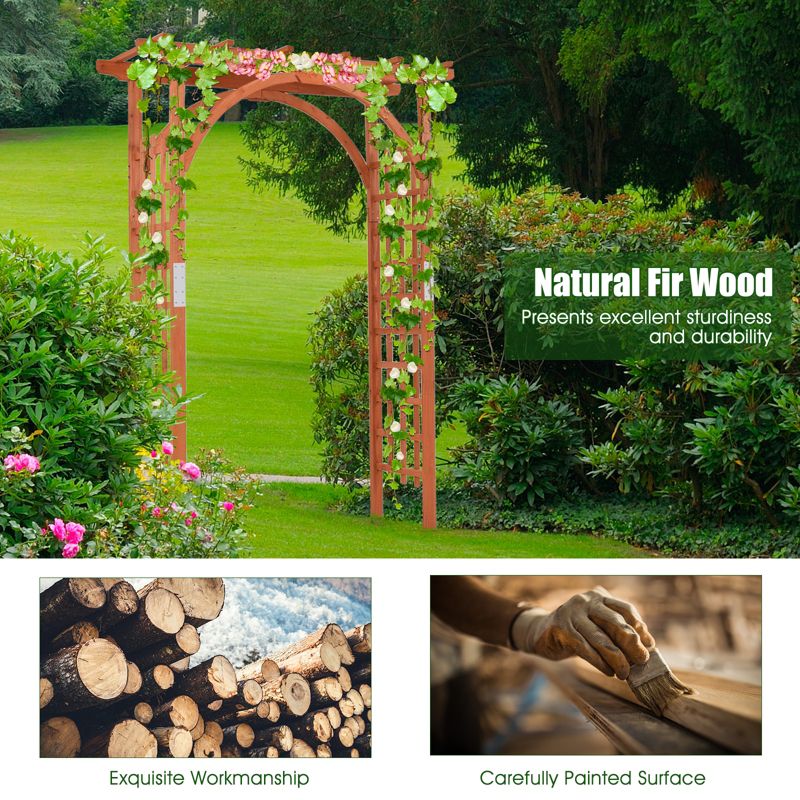Tangkula 84.5" Outdoor Wood Arbor Natural Finish Arch Trellis Pergola Lattice, 3 of 11