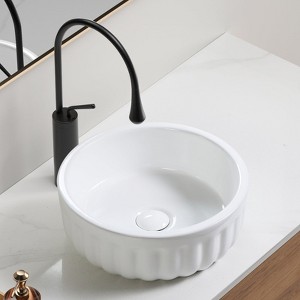 Hrinhom 15"W Vertical-Ribbed Oval Bathroom Ceramic Vessel Sink Above Counter Without Faucet - 1 of 4