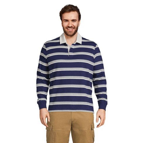 Lands' End Men's Big and Tall Long Sleeve Stripe Rugby Shirt - 3X Big Tall  - Deep Sea Navy Founders Stripe