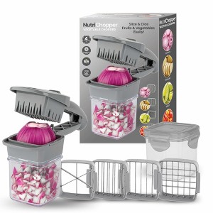 NutriChopper Handheld Vegetable and Fruit Chopper with 4 Stainless Steel Blades & Catch Container - 1 of 4