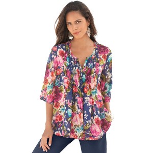 Roaman's Women's Plus Size Tara Pleated Big Shirt - 1 of 4