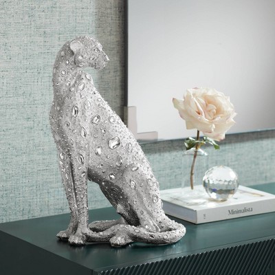 Electroplated Silver Glam Leopard Resin Tabletop Sculpture