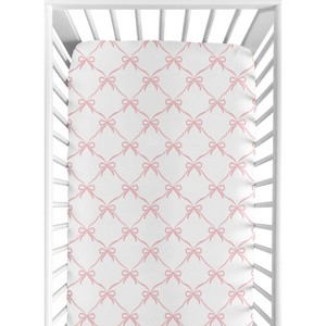 Sweet Jojo Designs Girl Baby Fitted Crib Sheet Ballerina and Ballet Bows Pink and White - 1 of 4