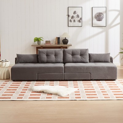 TiramisuBest Convertible 3 in 1 Sleeper Sofa and Sectional Sofa with 4 Storage Space for Living Room,Corduroy Couch With 4 pillows,Corduroy