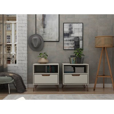 Set of 2 Gray Wood Nightstands with Hairpin Legs