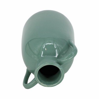 Dark Sage Ceramic Vase with Dual Handles, 10"