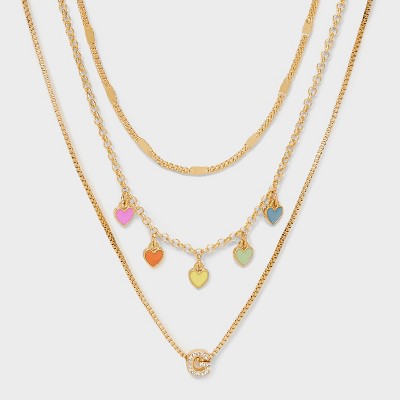 Girls' Multi Hearts Initial Necklace Set - art class™