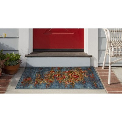 Coastal Charm Blue Synthetic 5' x 7' Reversible Indoor/Outdoor Rug