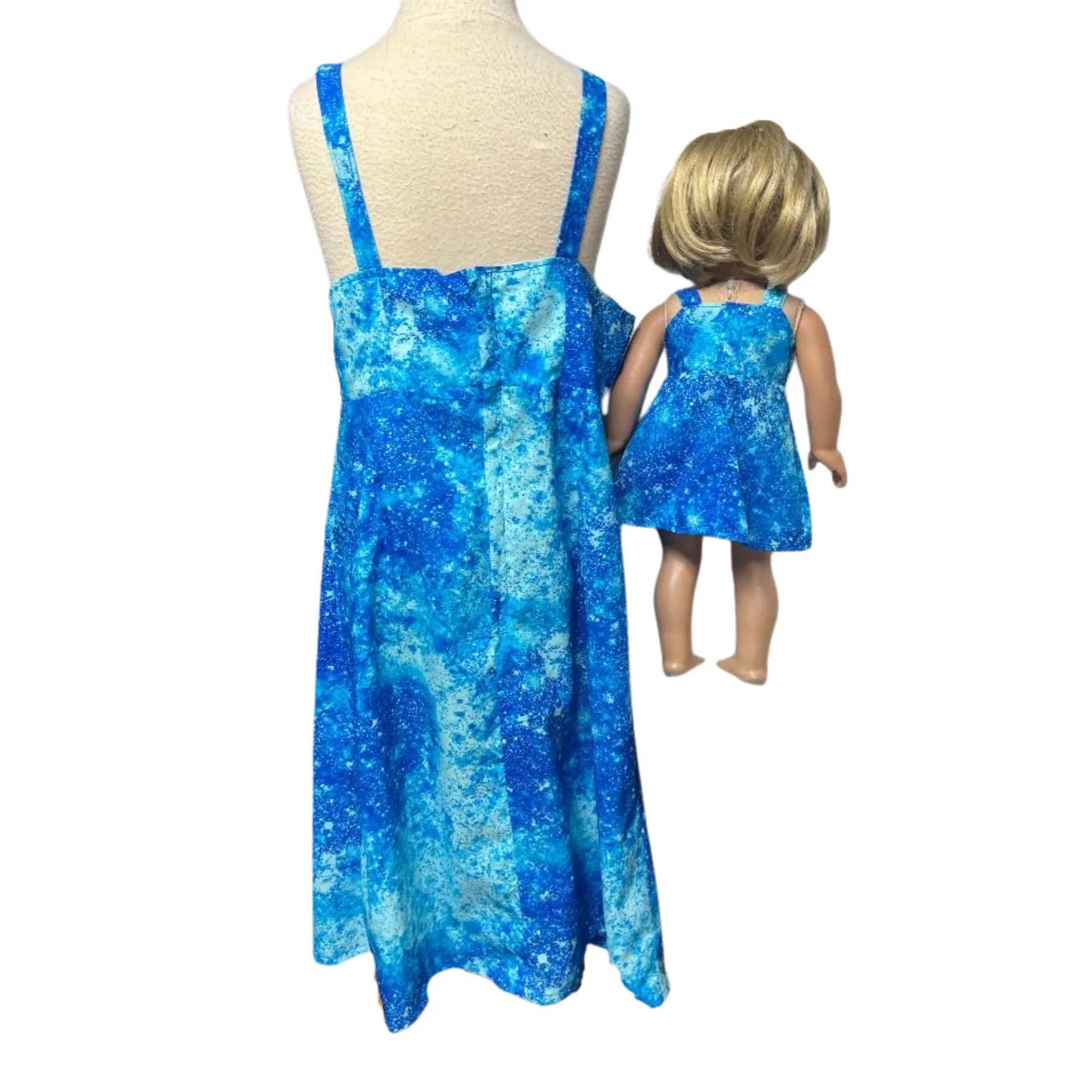 Детские платья Doll Clothes Superstore Matching Girl Size 12 & 18 Inch Doll Blue Sundresses – Handmade Dress Set, цвет: Синий — фото 5