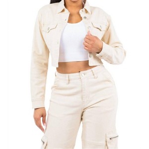 Women's Cropped Lace-up Jacket With Button Front - American Bazi - 1 of 4