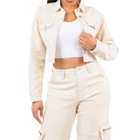 Women's Cropped Lace-up Jacket With Button Front - American Bazi - image 1 of 4