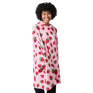 Strawberries All-Over Print Pink Long Sleeve Oversized Hoodie Wearable Blanket-OSFA - 1 of 4