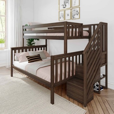 Max & Lily Solid Wood Twin Over Full With Staircase For Kids, Walnut ...