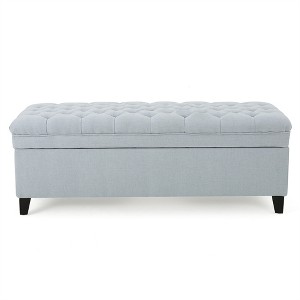 XINGHANZHENXUAN Storage Ottoman with Birch Legs, Fabric Upholstered Bench for Living Room Storage & Seating - 1 of 4