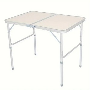 VisioGear Small Outdoor Folding Table with 3 Adjustable Heights, Portable Outdoor Folding Table for Travel, Beige&Silver Gray, 25.2"*16.93"*21.65" - 1 of 4