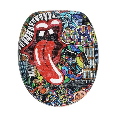 Sanilo 334 Round Molded Wood Toilet Seat with No Slam, Slow, Soft Close Lid, Stainless Steel Hinges, Unique Fun Decorative Design, Graffiti