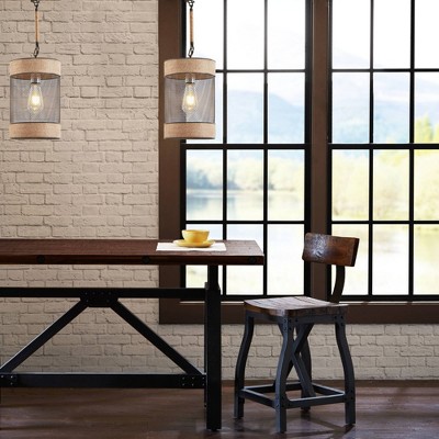 14.3" Black Natural Rope and Metal Mesh Pendant Light