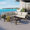 VisioGear 4 Pieces Outdoor Wood Sofa Set, L-Shaped Patio Furniture Sofa Set with Coffee Table, Cushions and Side Table, Beige&Brown, 27.6"*27.6"*14" - 2 of 4