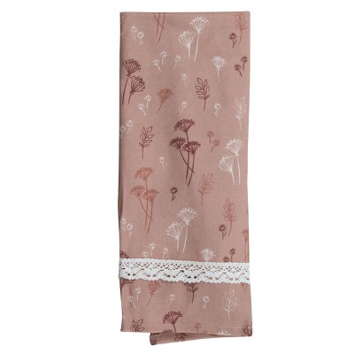 Floral Pattern 27 x 18 Inch Woven Kitchen Tea Towel with Hand Sewn Lace Trim - Foreside Home & Garden