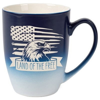 100 North United States of America 10 Ounce Navy Blue and White Two Toned Ombre, Comfortably Fits Your Hands, Ceramic Tea Coffee Cup Mug, Land Of The