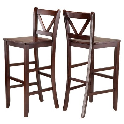 Walnut Transitional Square Pub Table with 2 V-Back Chairs
