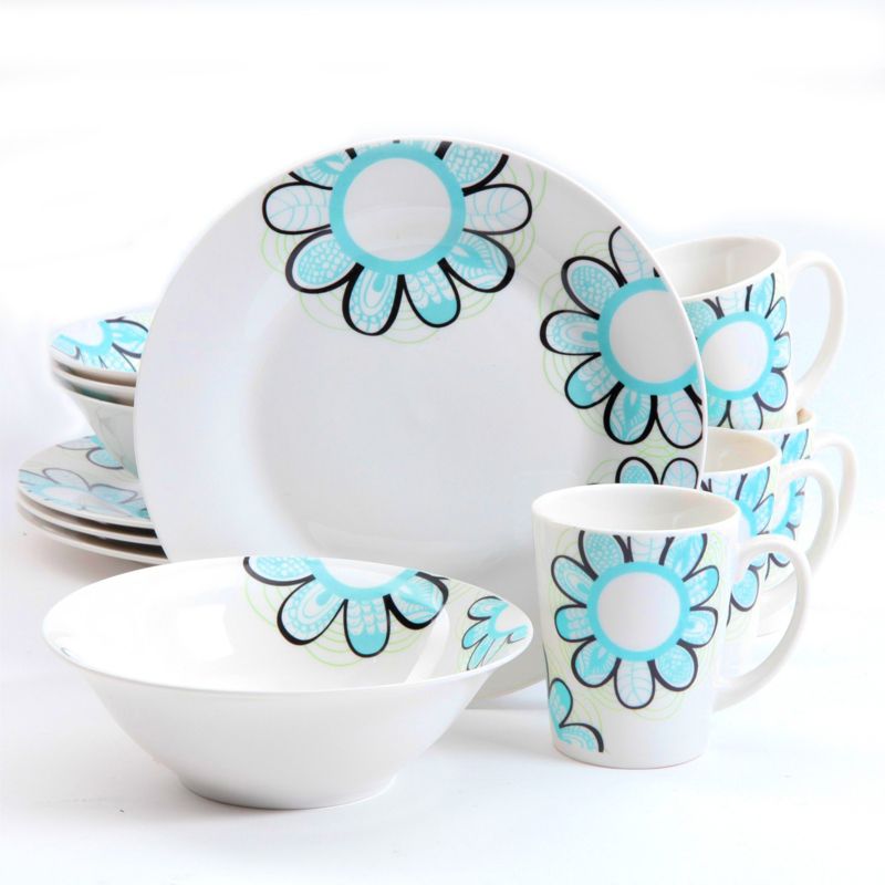Gibson Home Lush Blossom 12 Piece Dinnerware Set in White and Blue Floral, 5 of 8