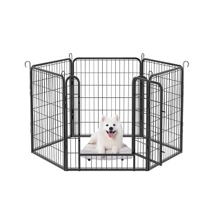 Sevobal Pet Carriers, 6 Panels Freestanding Dog Fence with Support Feet and Gates, Portable Fence for Yard Camping, Black, 54.5"*54.5"*31.7" - 1 of 4