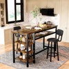 Hooseng 3-Piece Dining Room Table Set with 2 Upholstered Bar Stools, Modern Farmhouse Style Bar Table Set for 2 with Multiple Tier Storage Shelves - 4 of 4