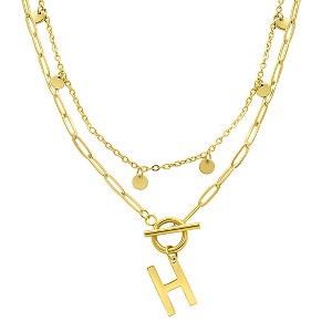 Adornia Tarnish Resistant 14k Gold Plated Confetti And Paperclip Layered Initial Toggle Necklace - 1 of 3