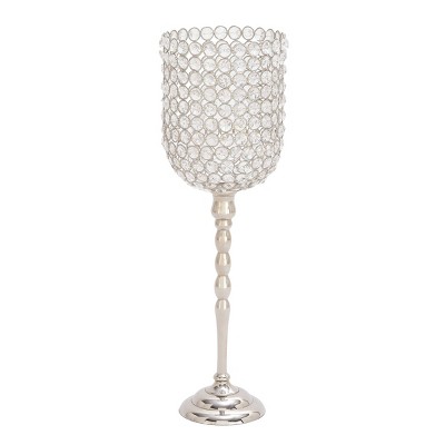19" x 6" Glam Inverted Bell Shaped Aluminum Iron and Crystal Candle Holder - Olivia & May