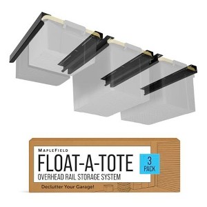Maplefield Float-A-Tote Garage Overhead Storage Racks - 3 Pack (6 Rails) - Adjustable Ceiling Racks for Tote Bins - Supports 40 Lbs - 1 of 4