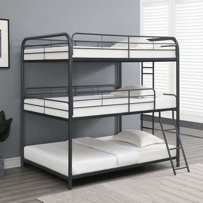 NicBex Full over Full Bunk Bed Metal Bed Frame with Short Inclined Ladder, Long Ladder and Full Length Guardrail, No Box Spring Required