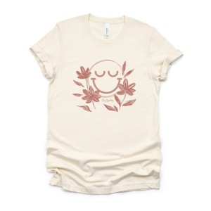 S.W.Smiley Pink Flowers Outline - Women's Short Sleeve Graphic T-Shirt - 1 of 4