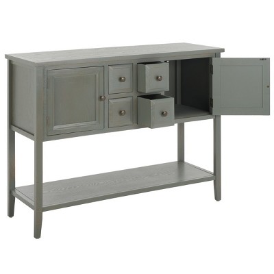 Transitional French Grey Sideboard with Open Shelf and Petite Drawers